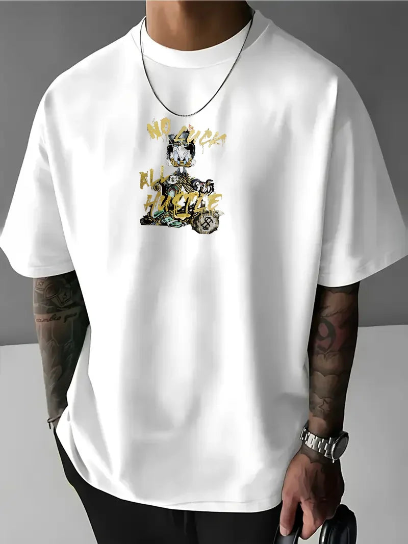 Férfi póló NO LUCK ALL HUSTLE bijelo (Oversized)