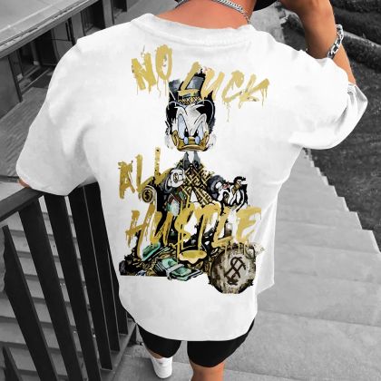 Férfi póló NO LUCK ALL HUSTLE bijelo (Oversized)